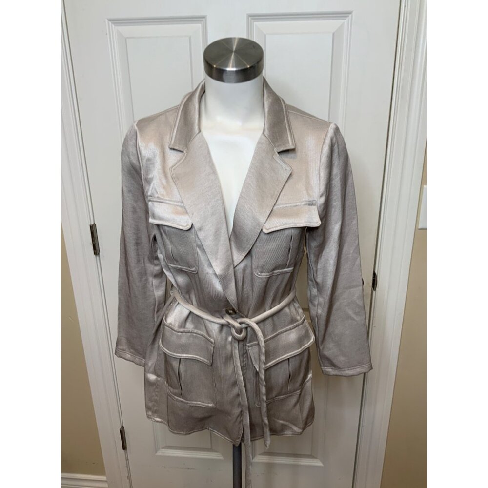 Current Air Anthroplogie Elerie Silver Knit Jacket, Size L
